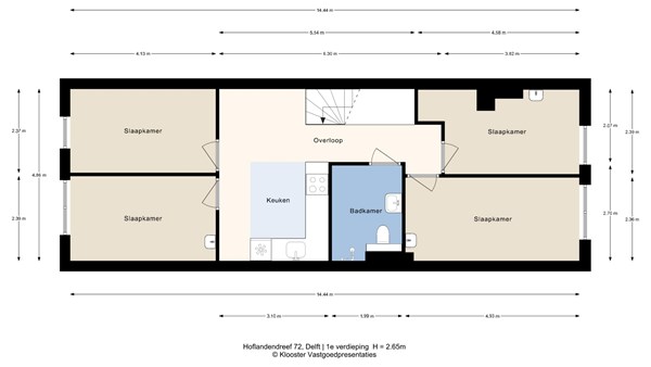 Plattegrond - Hoflandendreef 72, 2614 MV Delft - 1e Verdieping.jpg